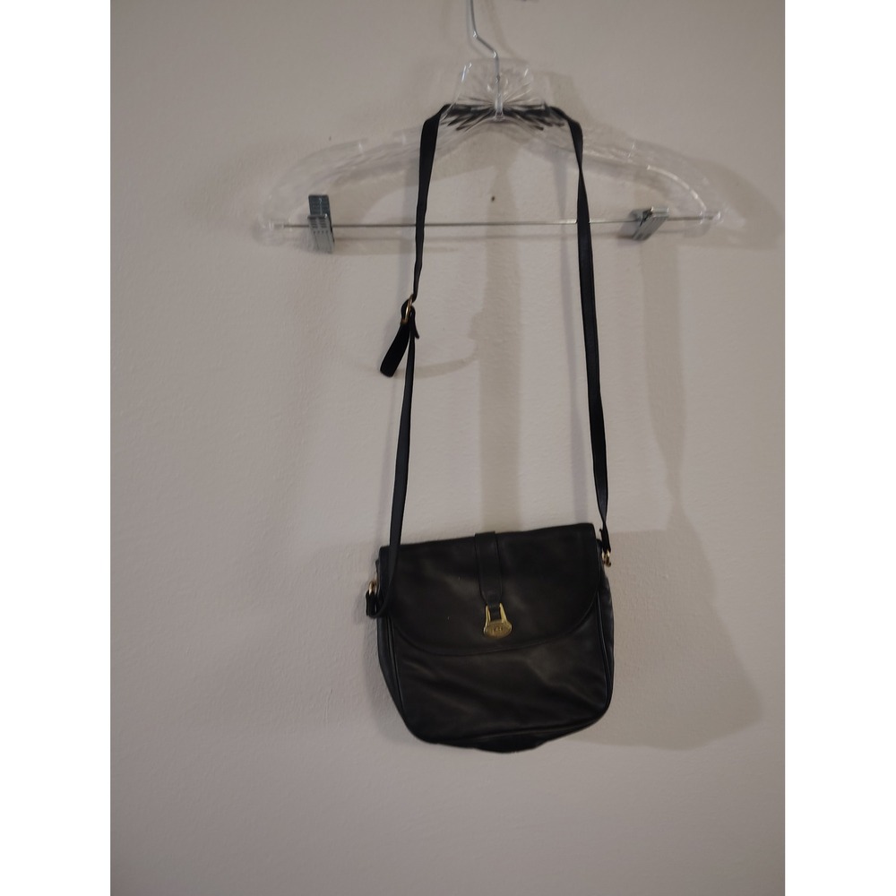 Etienne Aigner Black Leather Crossbody Bag Gold Logo Vintage Saddle Purse
